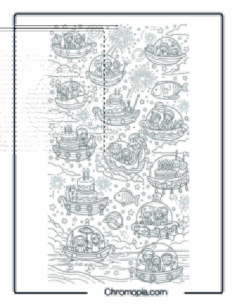 Galaxy Carnival Boat Parade Coloring Page – Final Cosmic Celebration