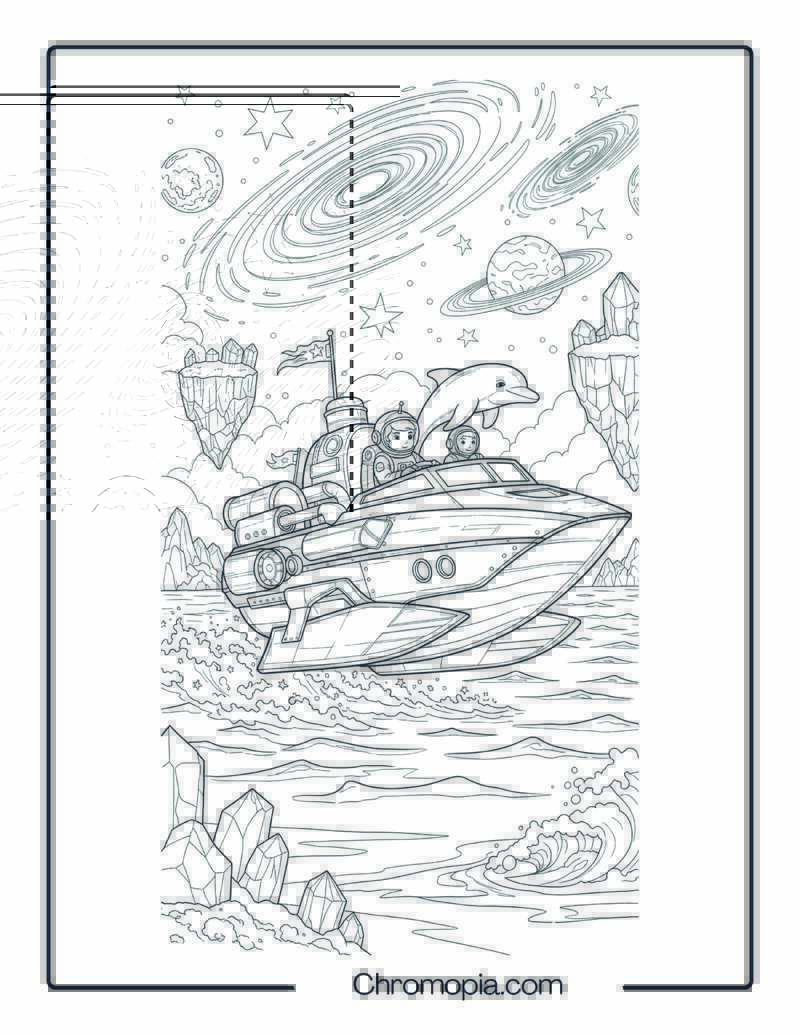 Intergalactic Boat Coloring Page – Cosmic Water Skimmer