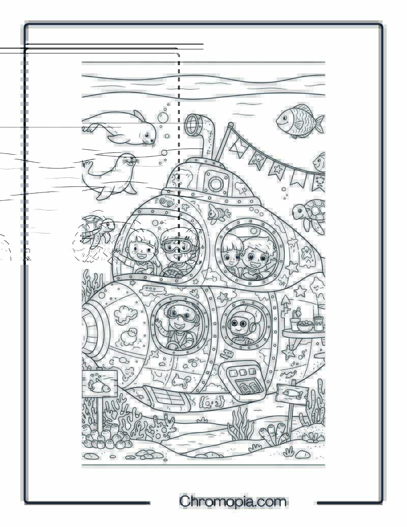 Kid Submarine Coloring Page – School Underwater Adventure