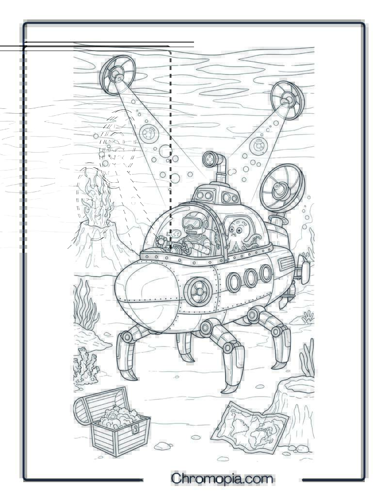 Robotic Submarine Coloring Page – Mecha Reef Ranger