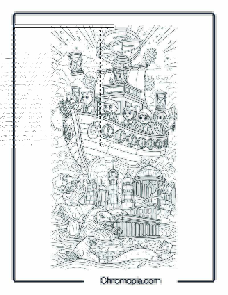 Time Machine Boat Coloring Page – Chrono-Vessel Across Oceans