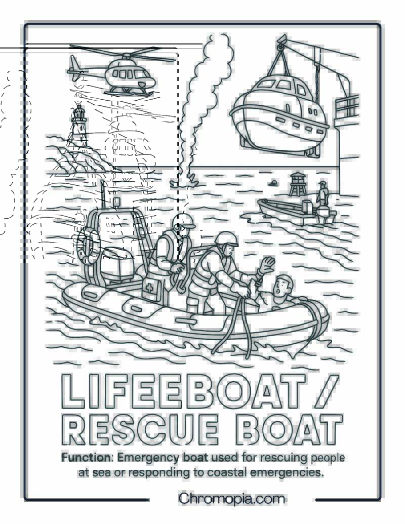 Lifeboat Rescue Boat Coloring Page