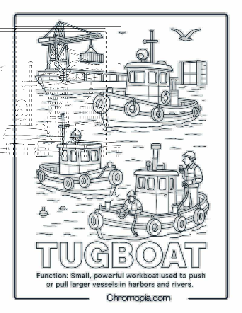 Tugboat (Small-Scale) Coloring Page