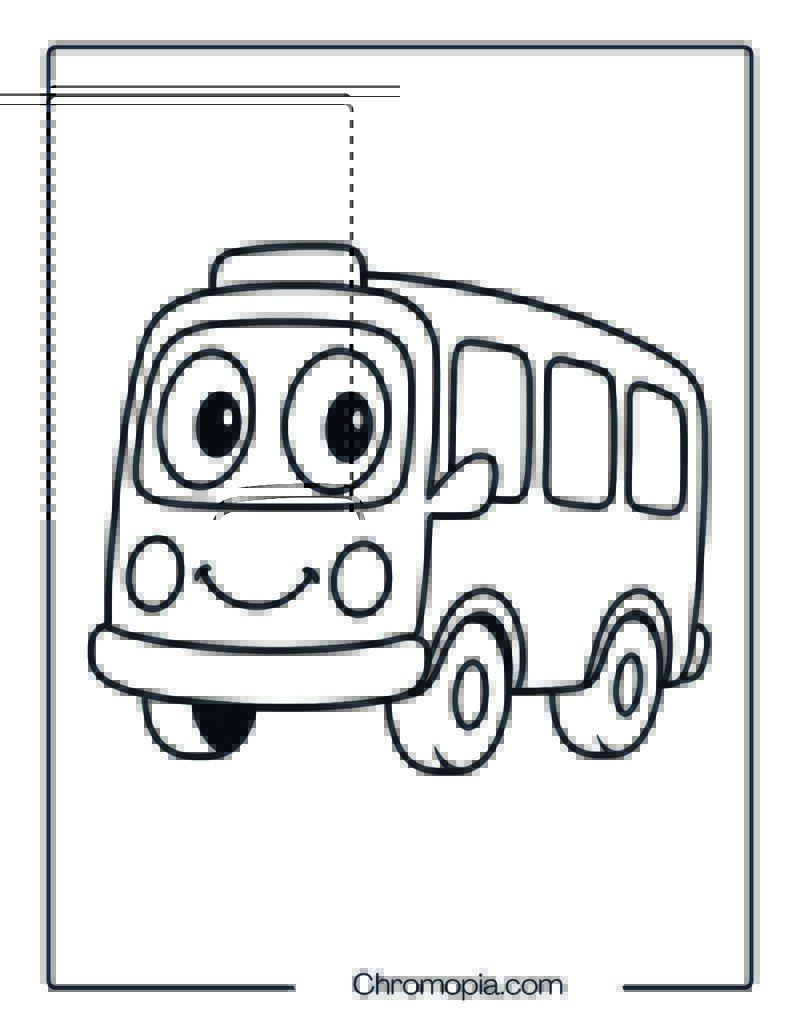 Smiling Cartoon Bus with Big Eyes – Animated Bus Clipart Coloring Page