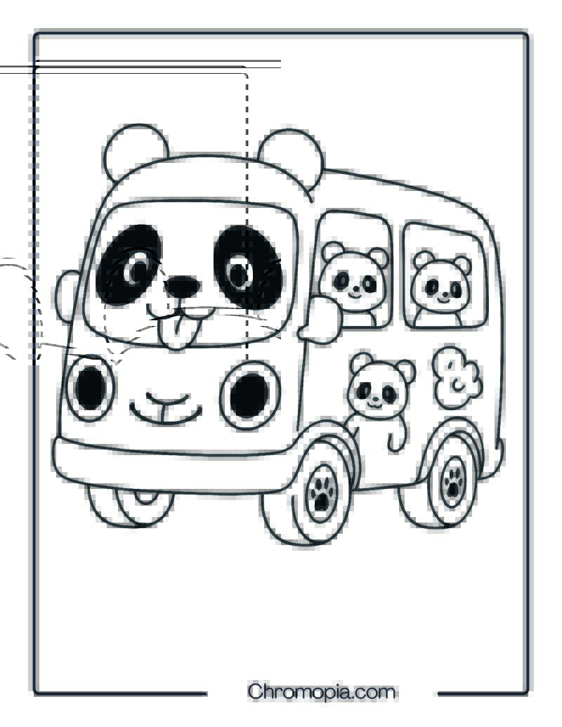 Realistic Panda Face Bus with Playful Expression – Baby Bus Panda Coloring Page