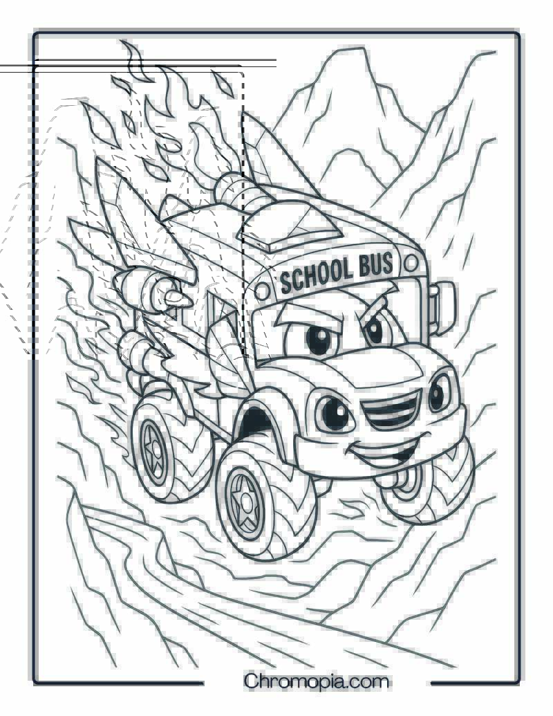 Blaze Bus with Jet Boosters and Rocket Wings – Blaze Monster Machine School Bus Coloring Page