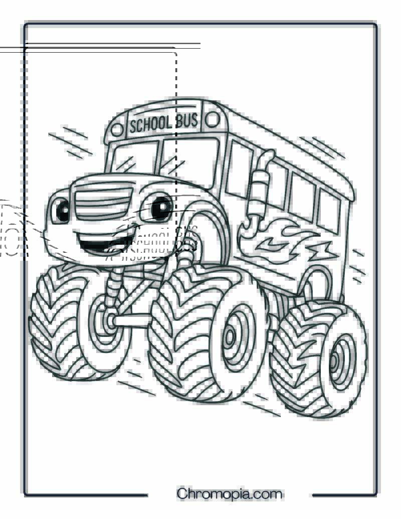 Blaze School Bus with Giant Monster Tires – Blaze Monster Machine School Bus Coloring Page