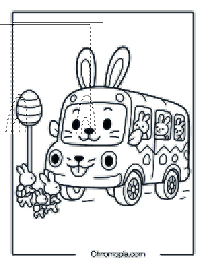 Bunny Bus at Easter Egg Stop – Bus Bunny Cartoon Coloring Page