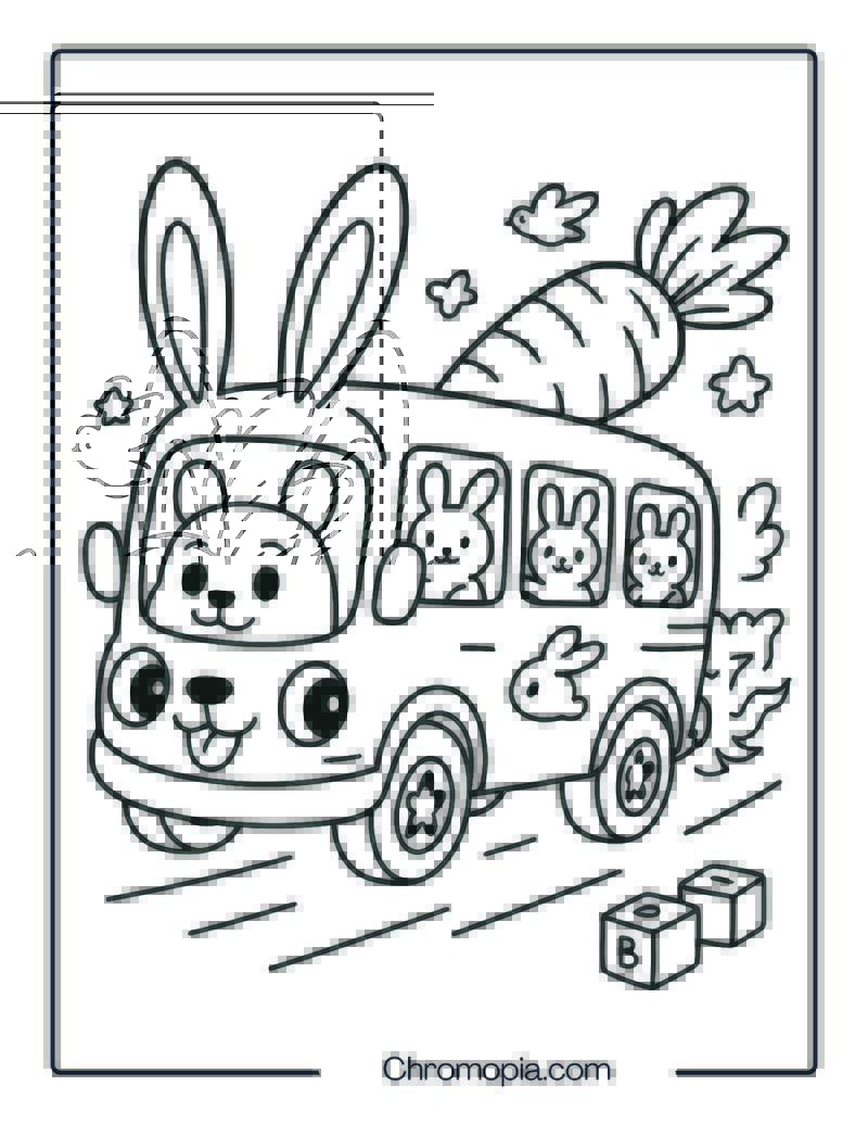 Bunny Bus with Carrot Rocket Booster – Bus Bunny Cartoon Coloring Page
