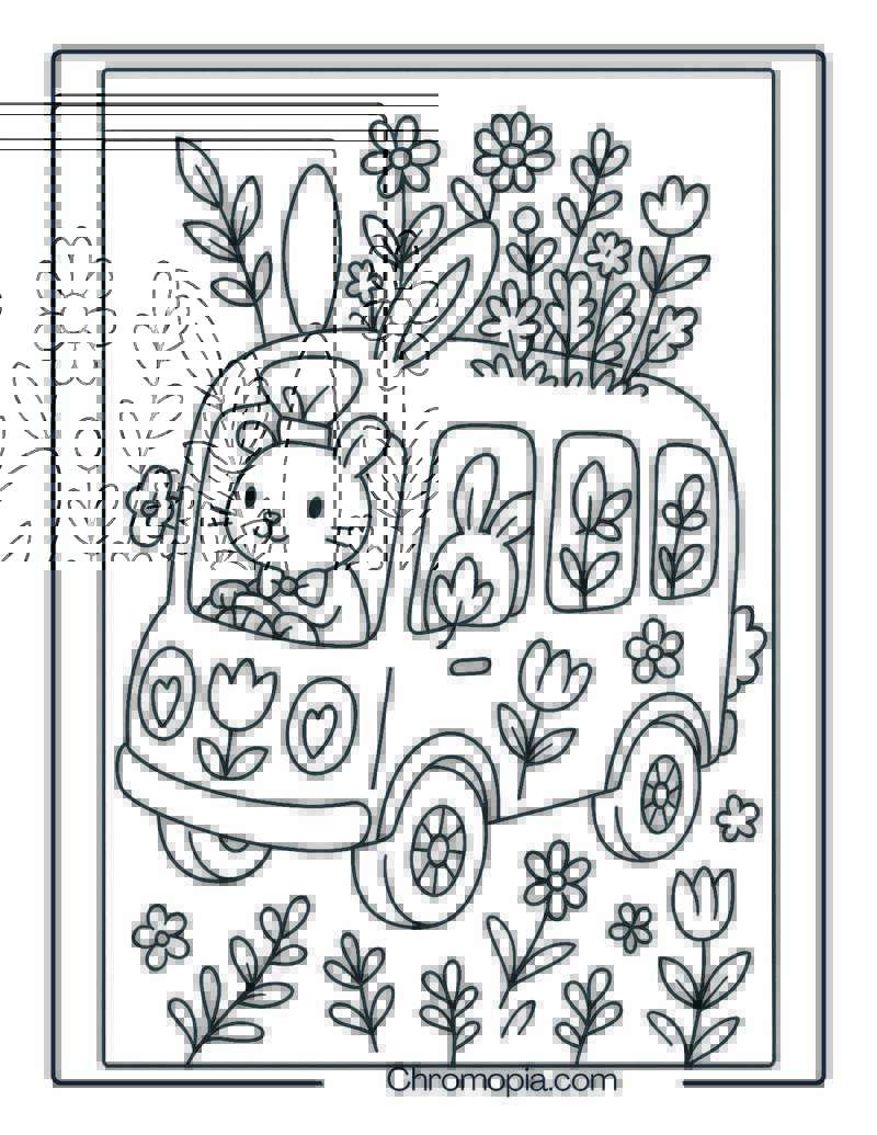 Bunny Driving Spring Garden Bus – Bus Bunny Cartoon Coloring Page