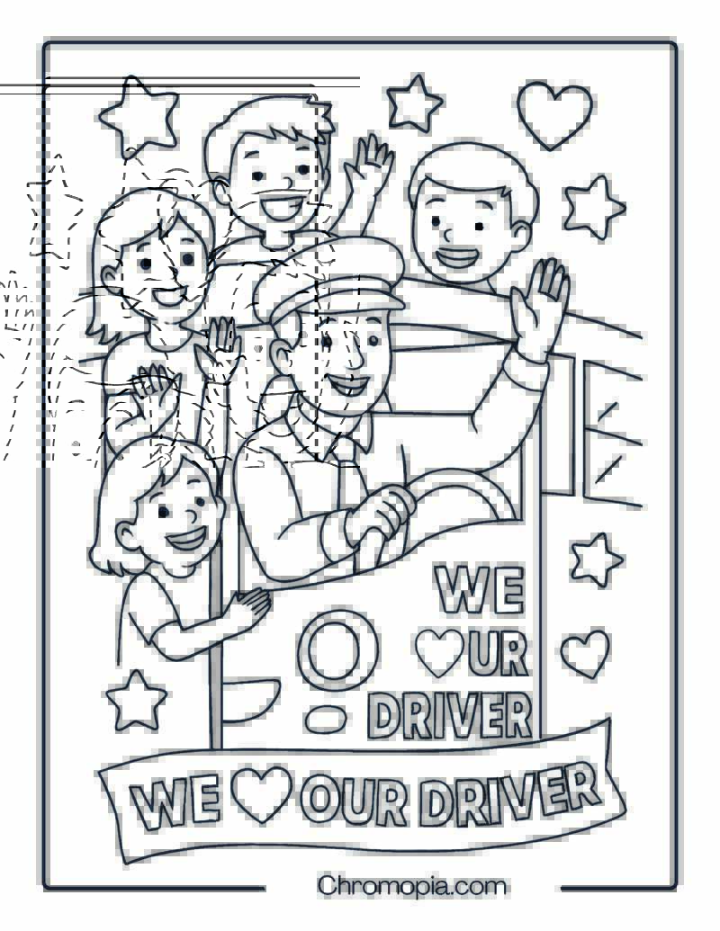 Bus Driver Surrounded by Children – Bus Driver Appreciation Coloring Page