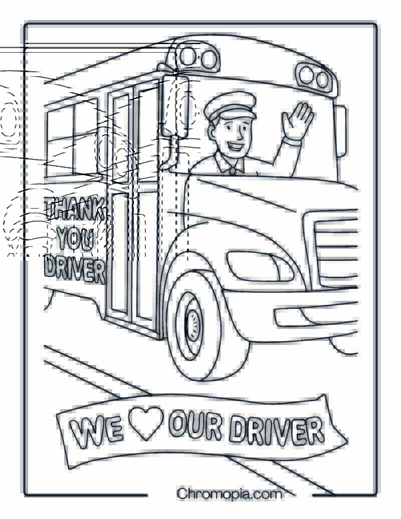 Bus Driver Waving from School Bus – Bus Driver Appreciation Coloring Page