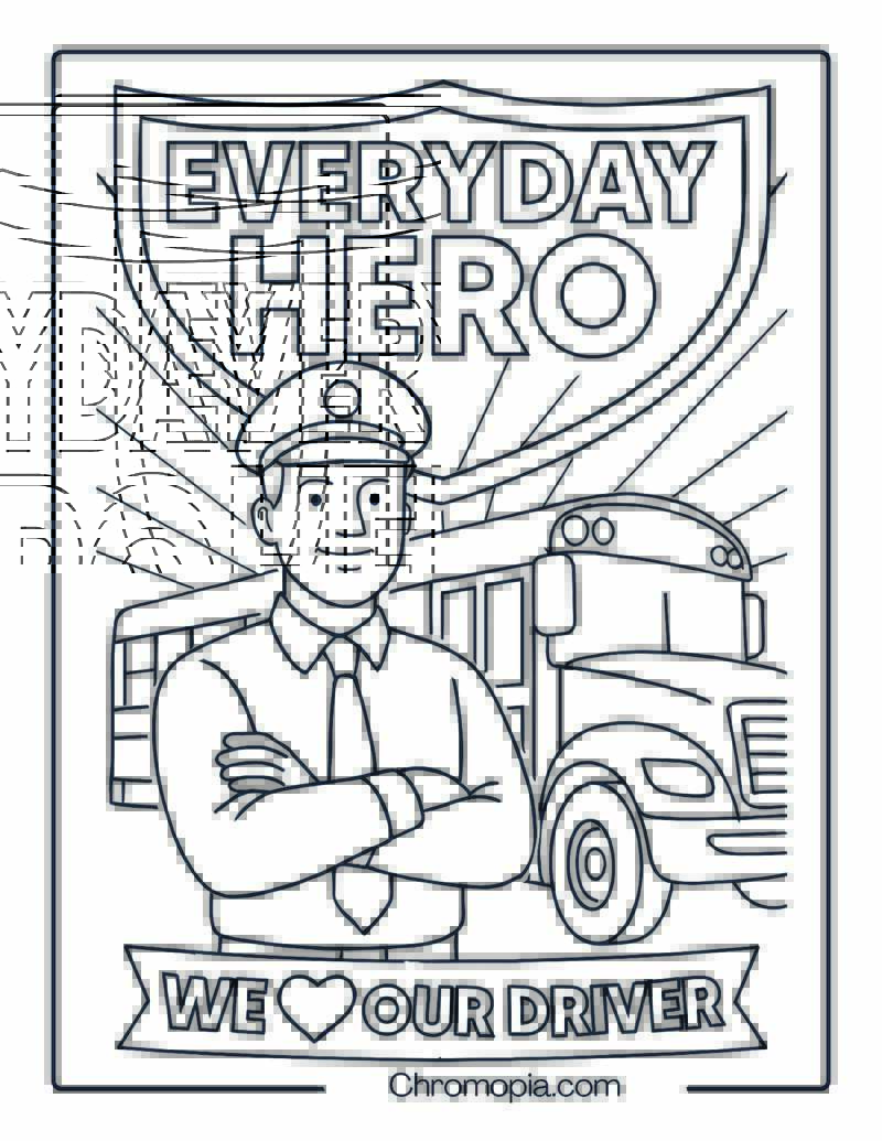 Heroic Bus Driver Poster Design – Bus Driver Appreciation Coloring Page