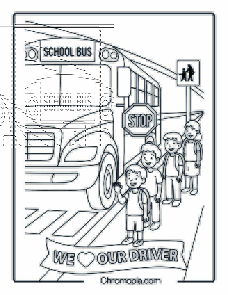 Kids Lined Up at Curb – Bus Safety Coloring Page