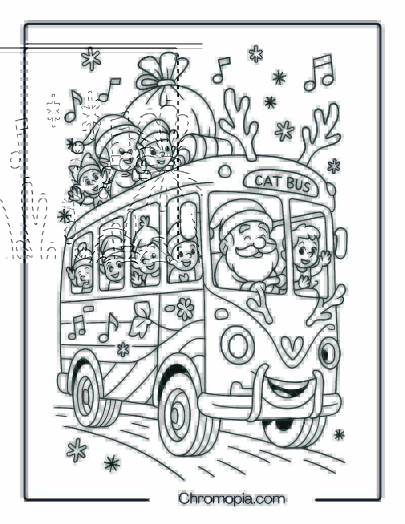 Santa’s Sleigh Bus with Reindeer Antlers – Christmas Bus Coloring Page