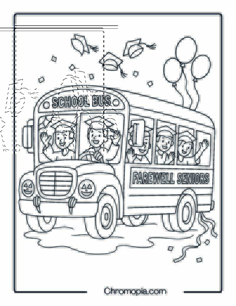 Graduation Farewell School Bus with Students Waving – Farewell Bus Coloring Page