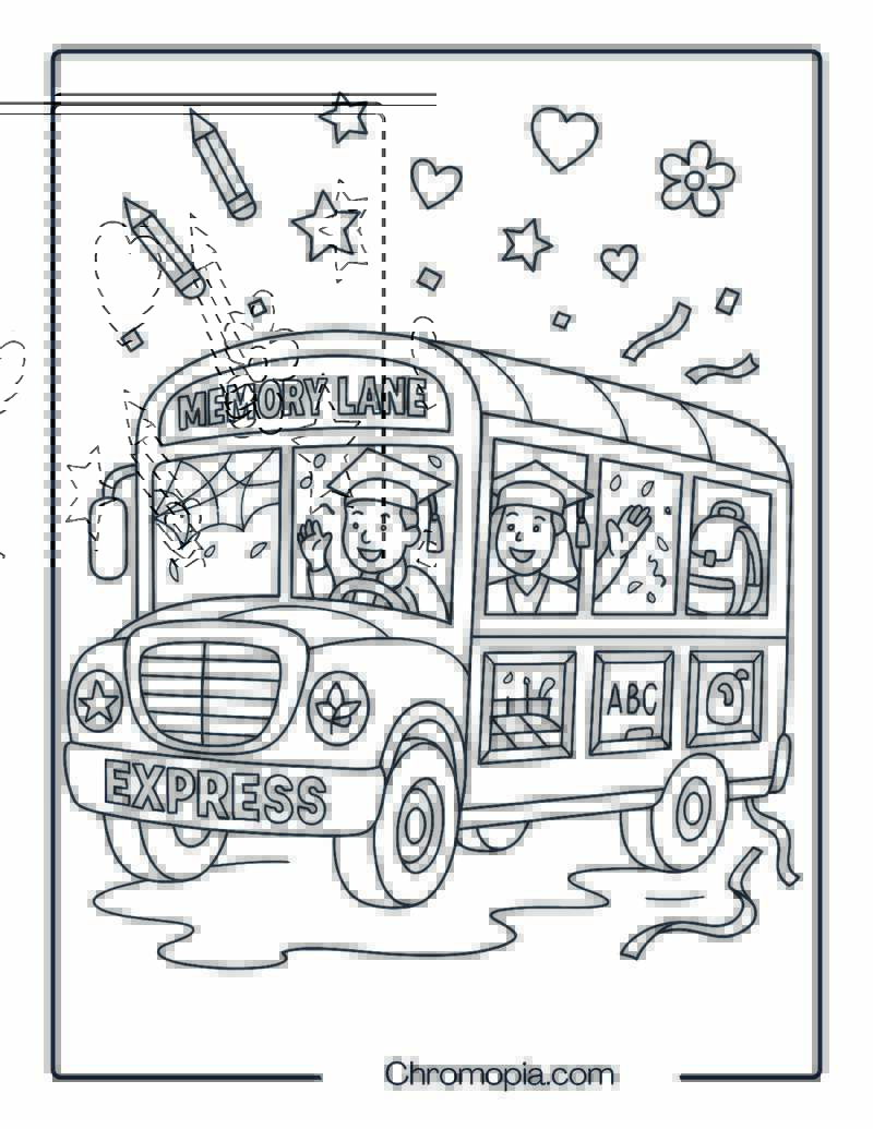 Memory Lane Bus with Picture Frames – Farewell Bus Coloring Page