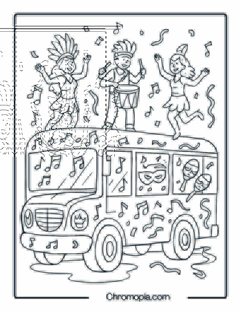 Carnival Parade Bus with Musical Decorations – Festival Bus Coloring Page