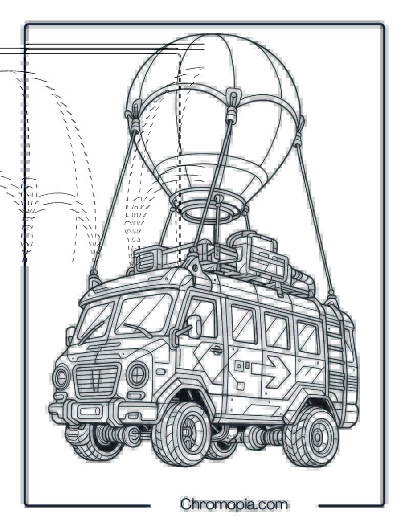 Battle Bus Upgrade Fantasy Version – Fortnite Battle Bus Coloring Page