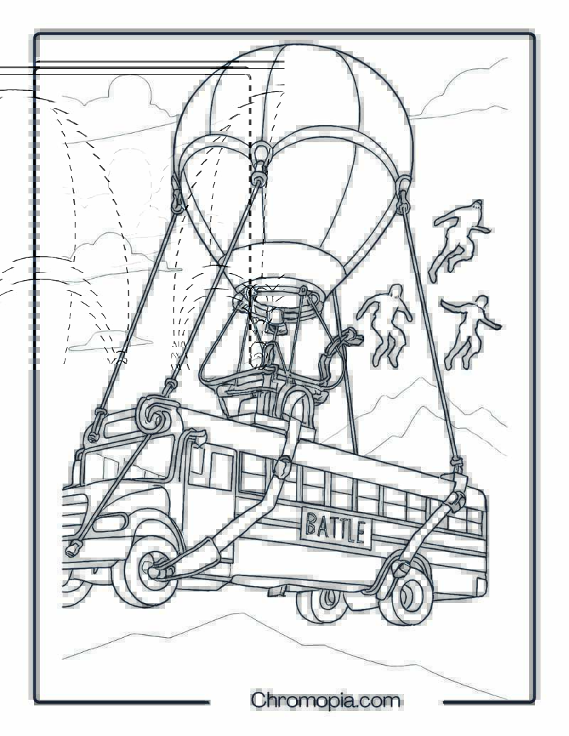 Battle Bus with Characters Ready to Jump – Fortnite Battle Bus Coloring Page
