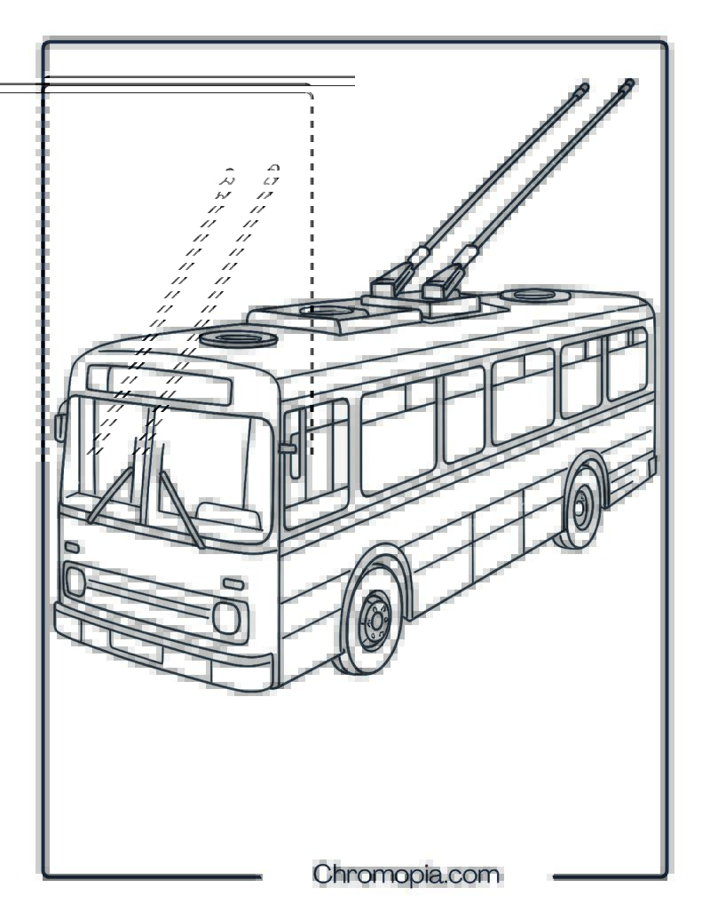 Trolleybus with Overhead Electric Rods – Trolleybus Coloring Page