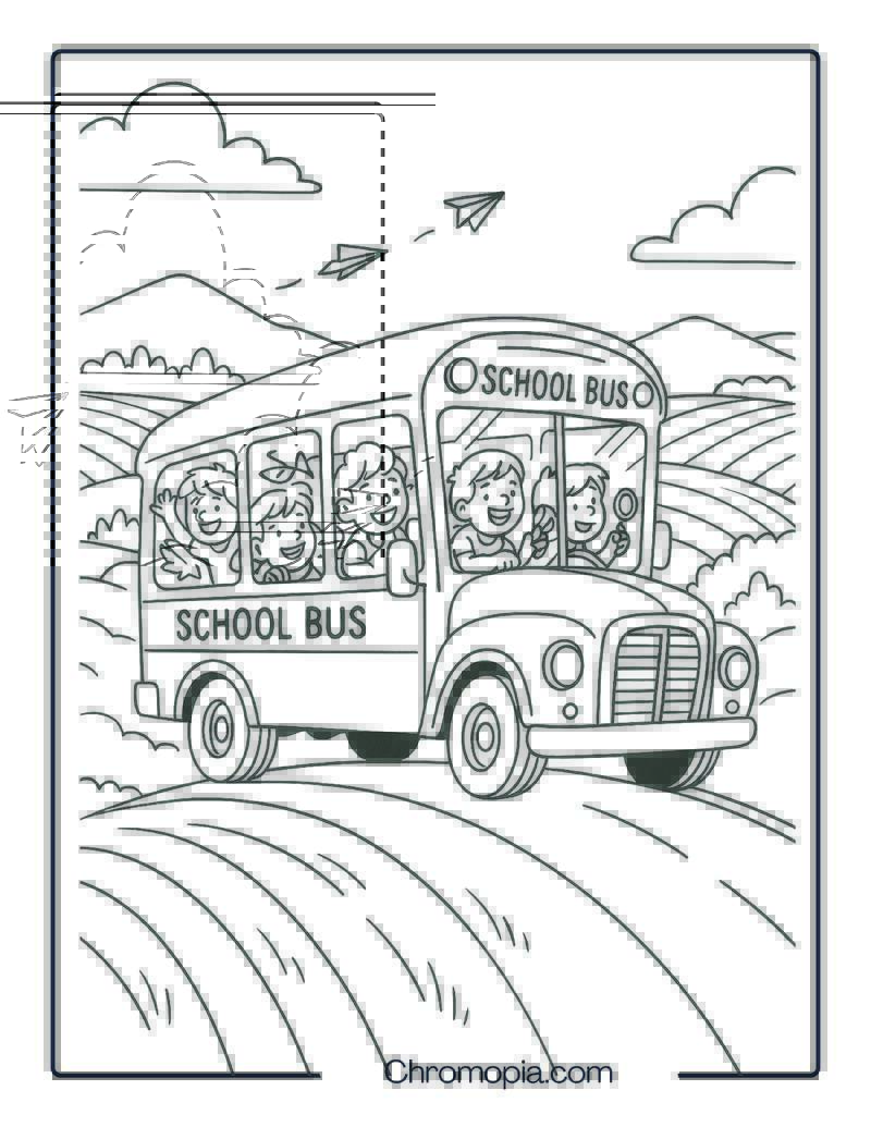 Classic Mini School Bus on Hilltop Road – Mini School Bus Coloring Page