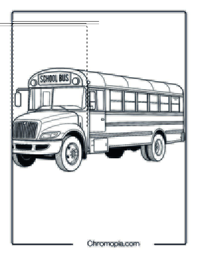 Extremely Realistic Side View of Modern School Bus – Realistic School Bus Coloring Page