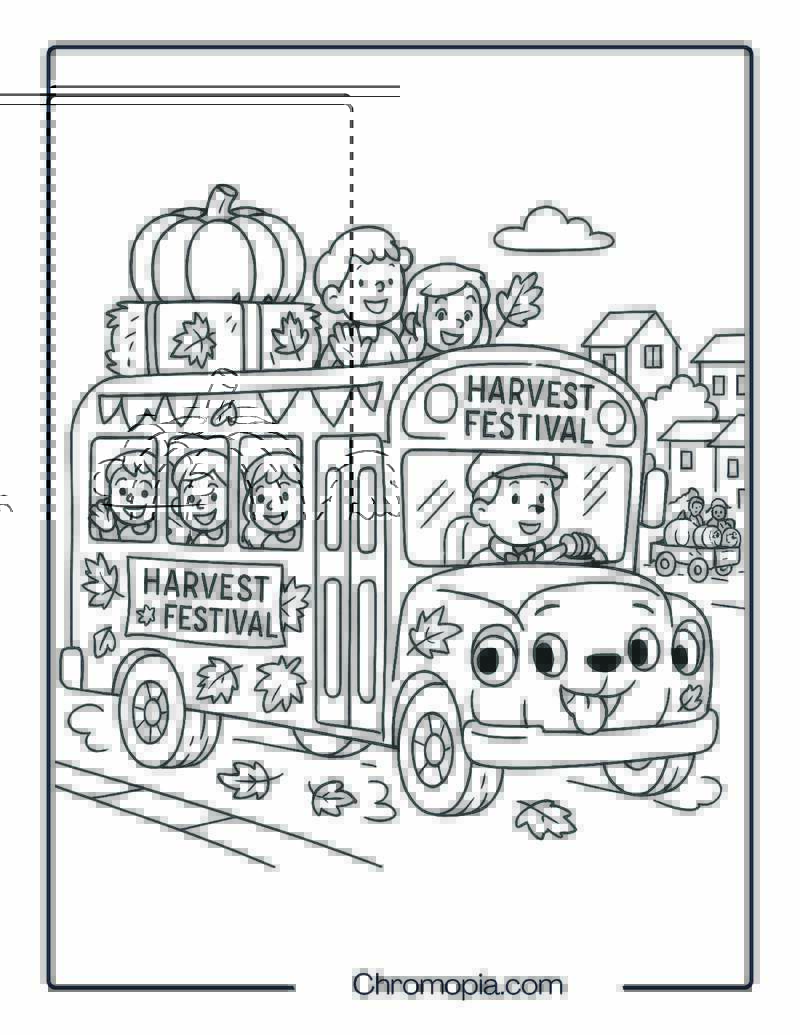 Harvest Festival Parade Bus – Thanksgiving Bus Coloring Page