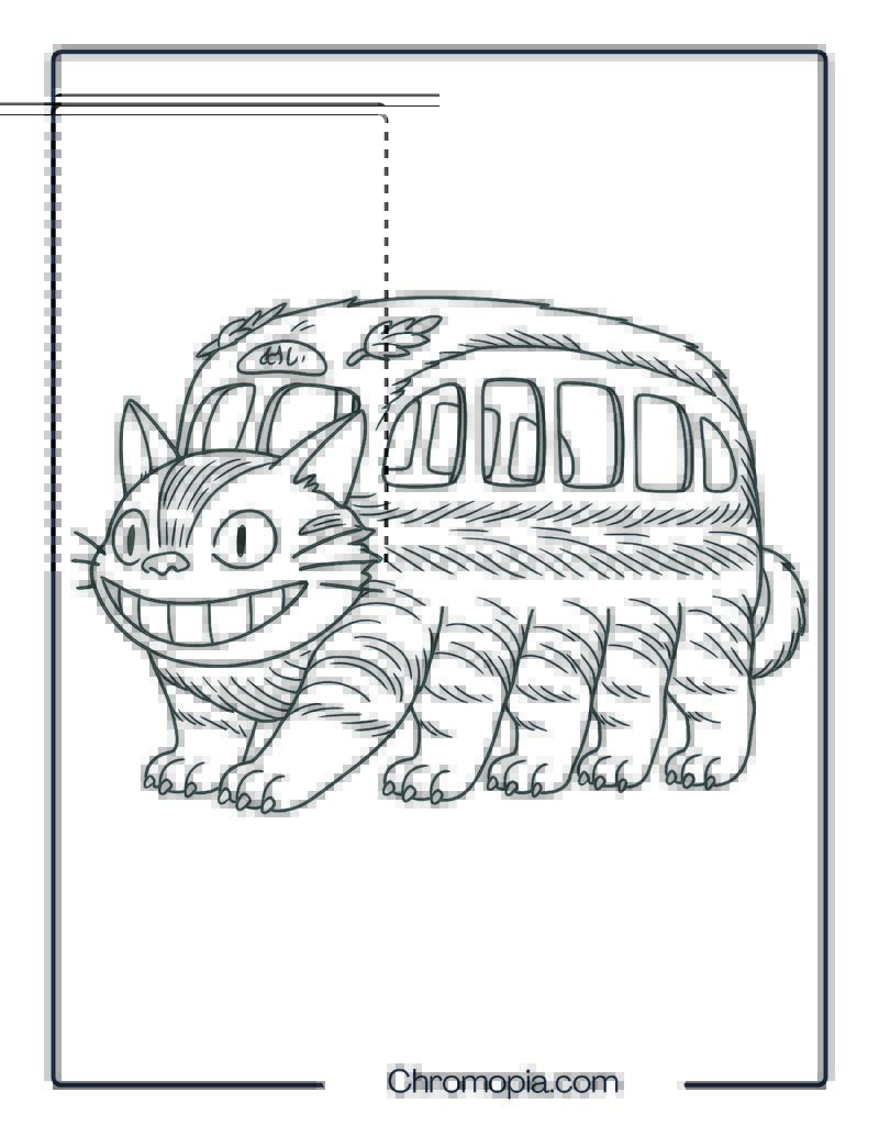 Classic Totoro Cat Bus Full Side View – Totoro Cat Bus Coloring Page