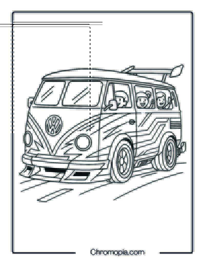 Racing-Modified Volkswagen Bus with Spoiler – Action VW Racing Bus Coloring Page