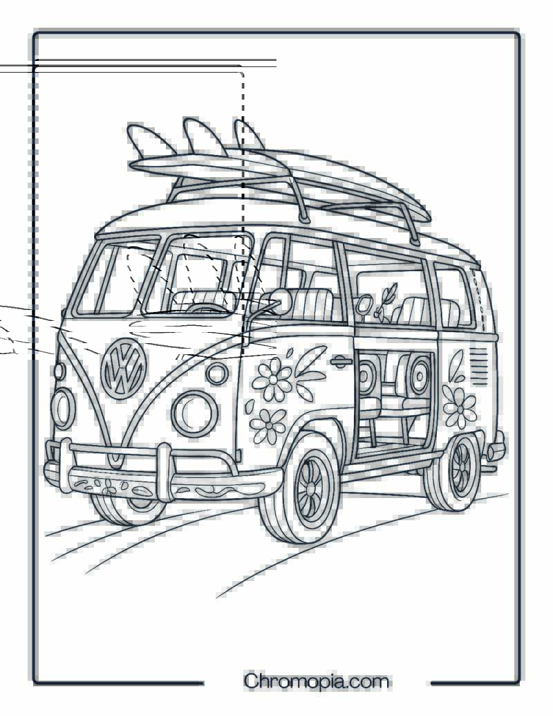 Volkswagen Bus Convertible Beach Cruiser – VW Beach Bus Coloring Page