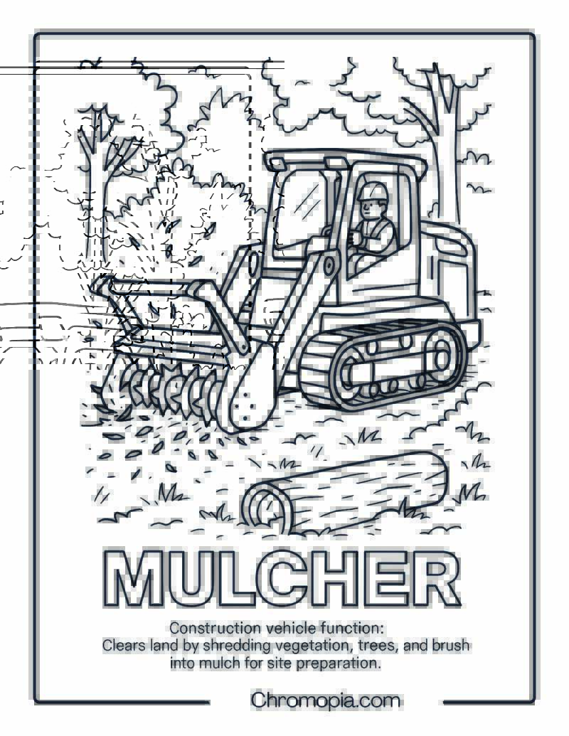 Mulcher Construction Vehicle Coloring Page