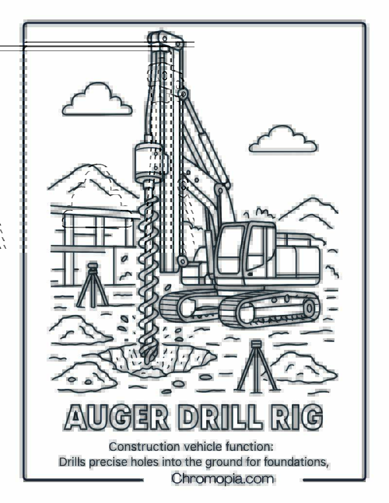 Auger Drill Rig Construction Vehicle Coloring Page