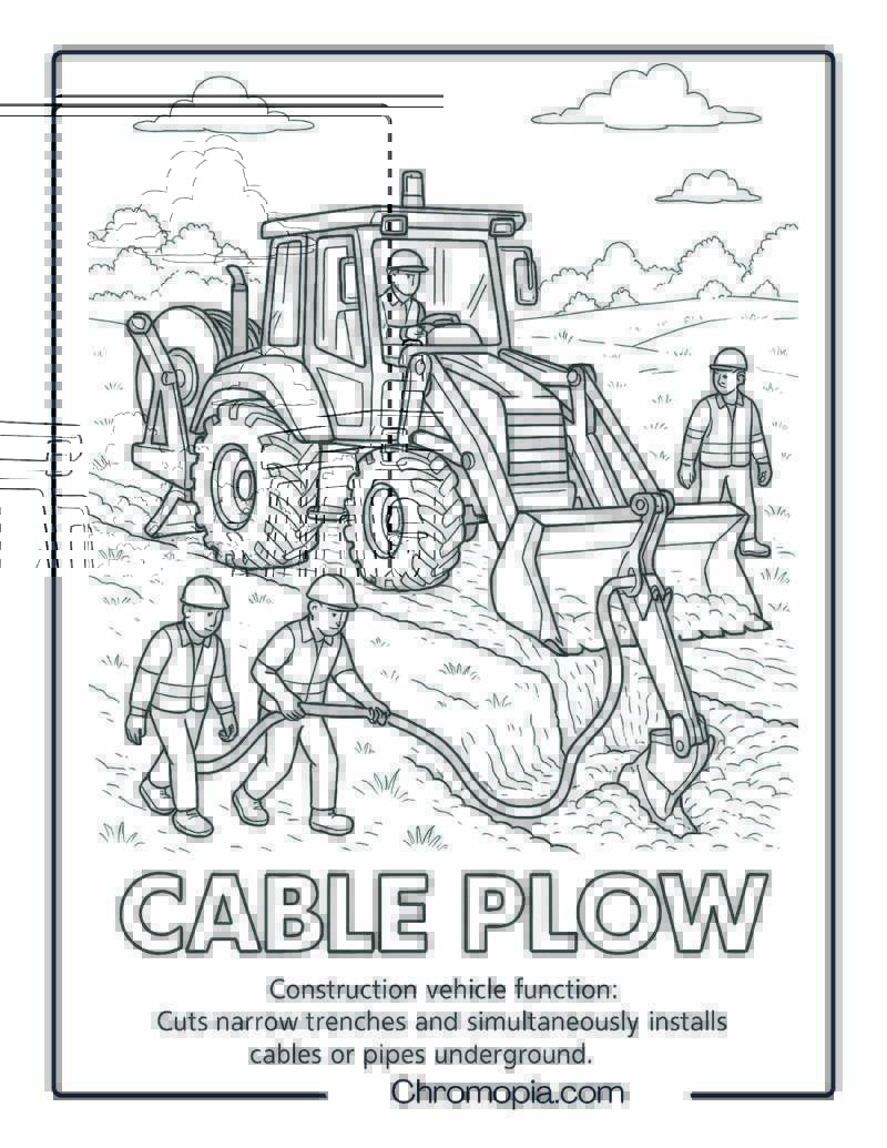 Cable Plow Construction Vehicle Coloring Page