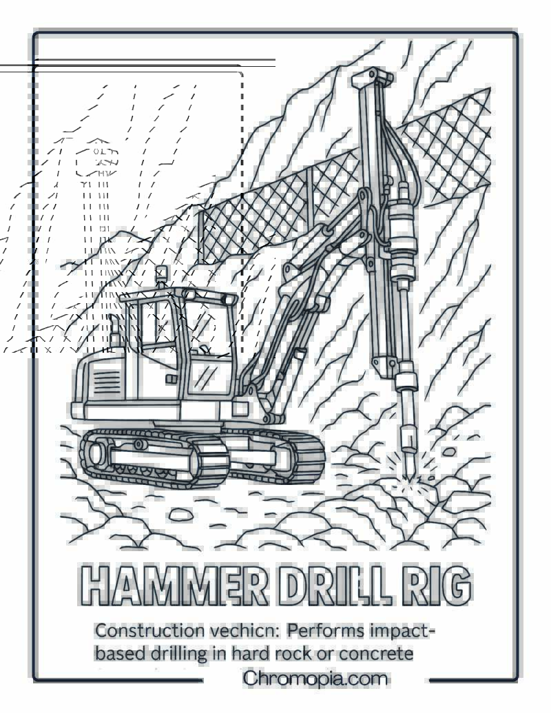 Hammer Drill Rig Construction Vehicle Coloring Page