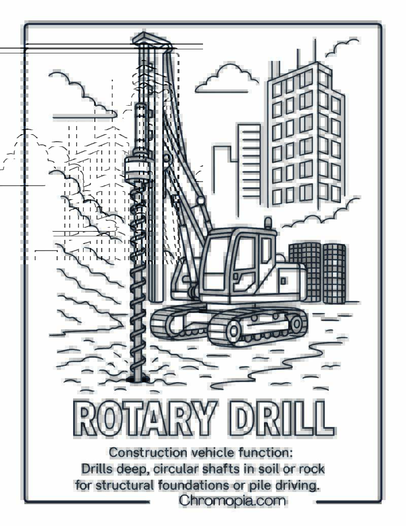 Rotary Drill Construction Vehicle Coloring Page