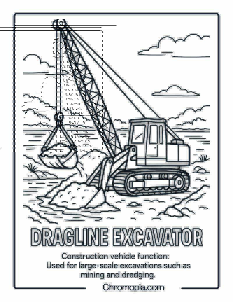 Dragline Excavator Construction Vehicle Coloring Page