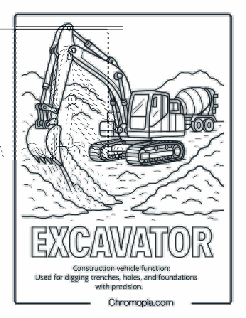 Excavator Construction Vehicle Coloring Page