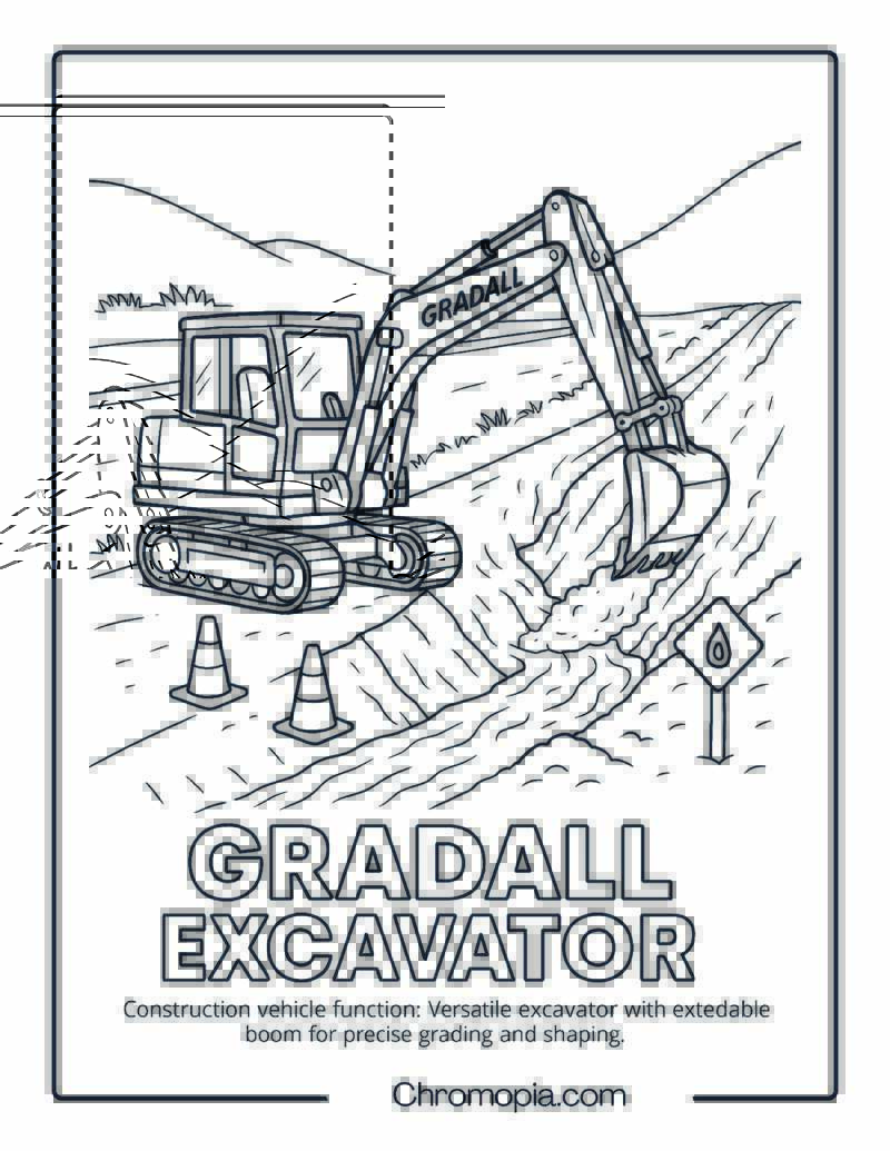 Gradall Excavator Construction Vehicle Coloring Page
