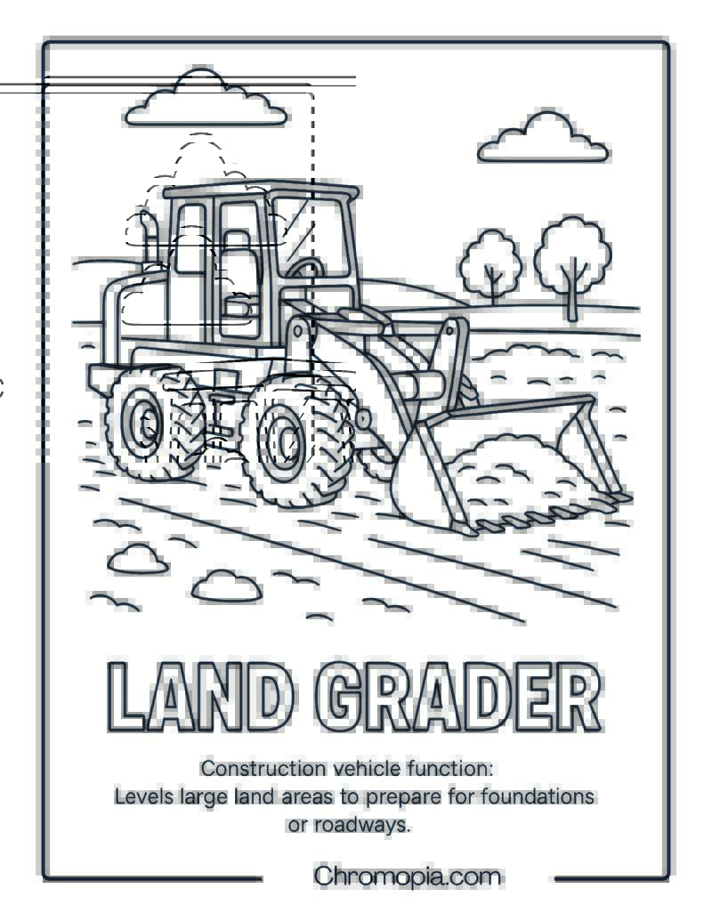 Land Grader Construction Vehicle Coloring Page