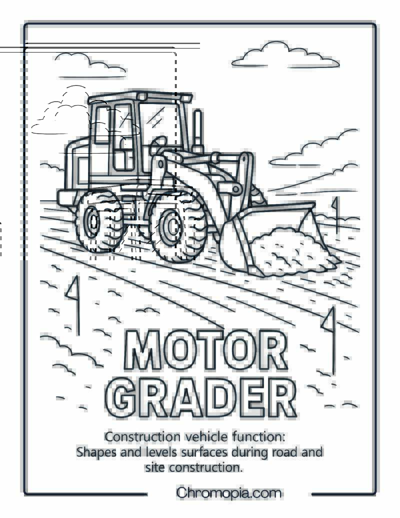 Motor Grader Construction Vehicle Coloring Page