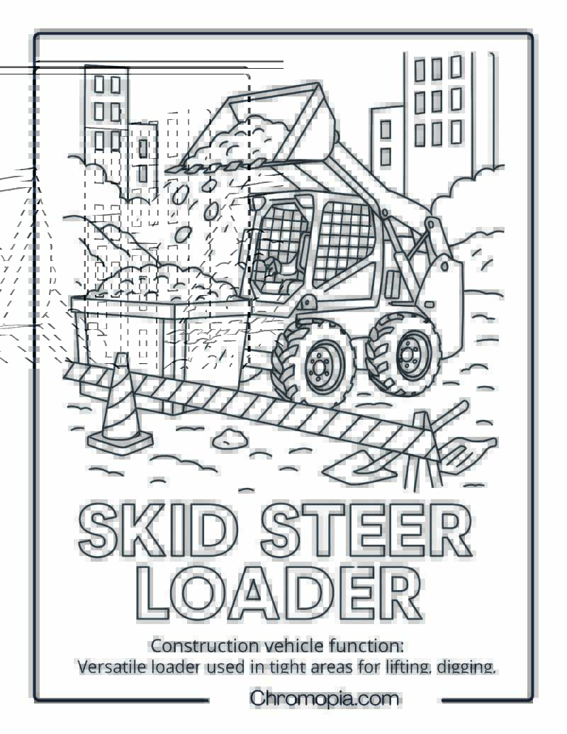 Skid Steer Loader Construction Vehicle Coloring Page