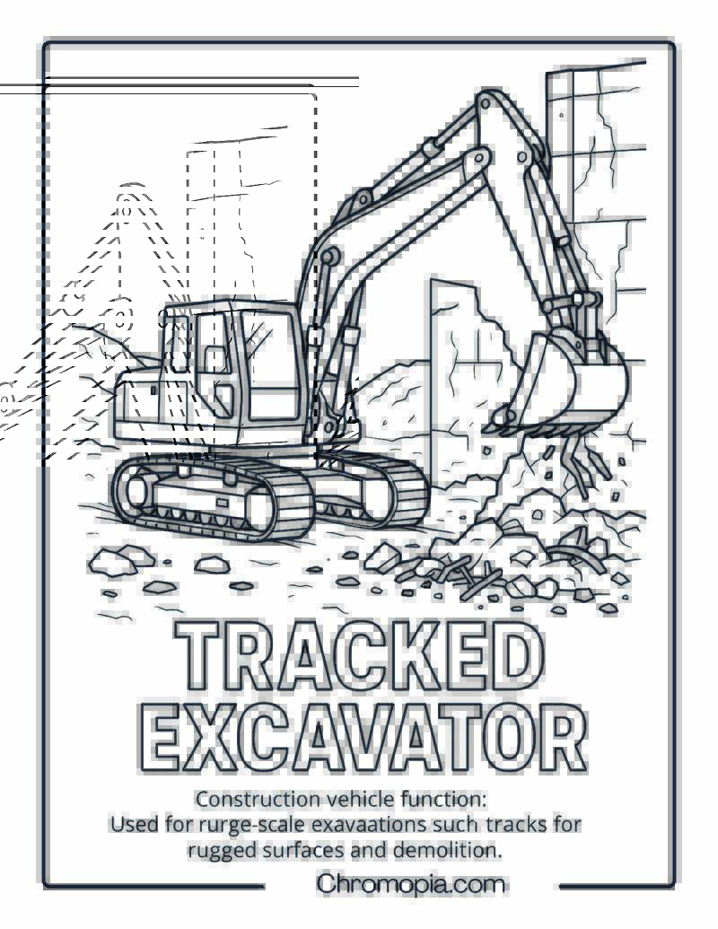 Tracked Excavator Construction Vehicle Coloring Page