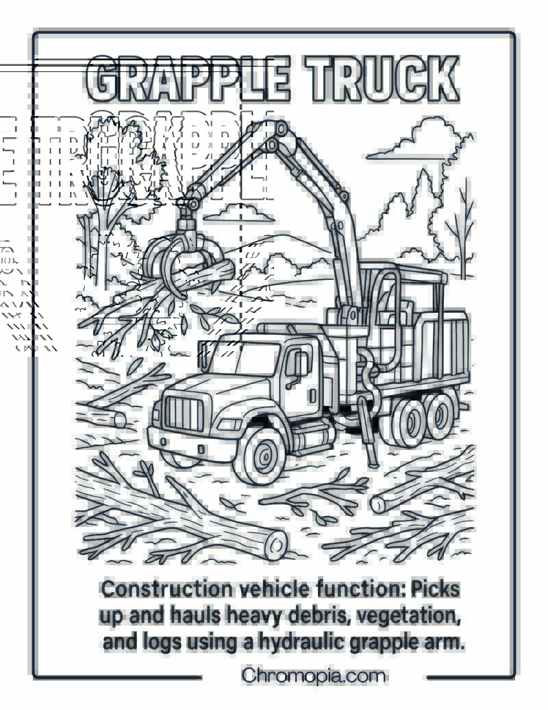 Grapple Truck Construction Vehicle Coloring Page
