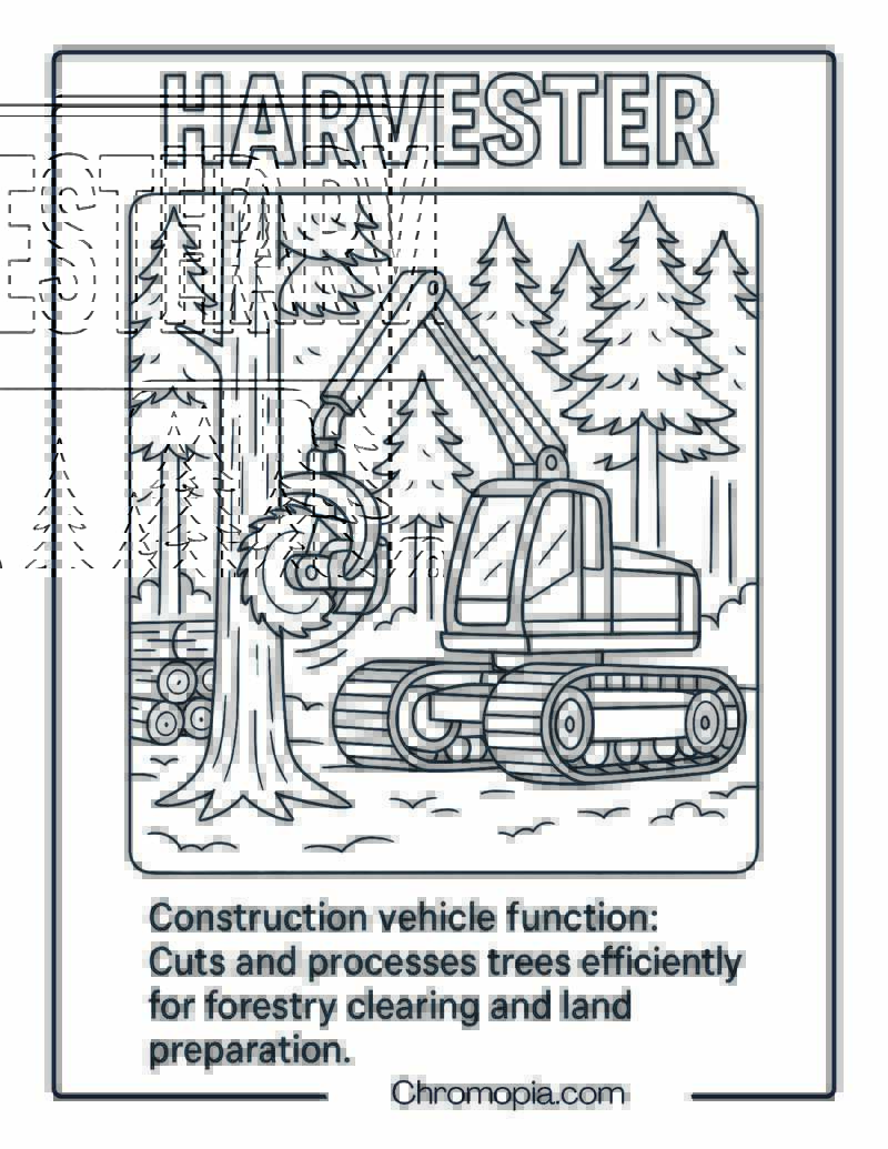 Harvester Construction Vehicle Coloring Page