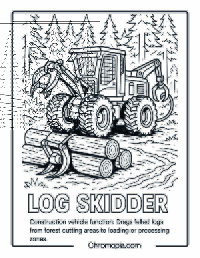 Log Skidder Construction Vehicle Coloring Page