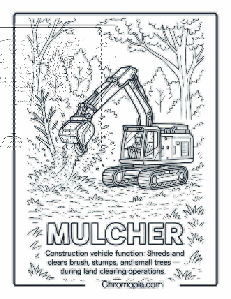 Mulcher Construction Vehicle Coloring Page