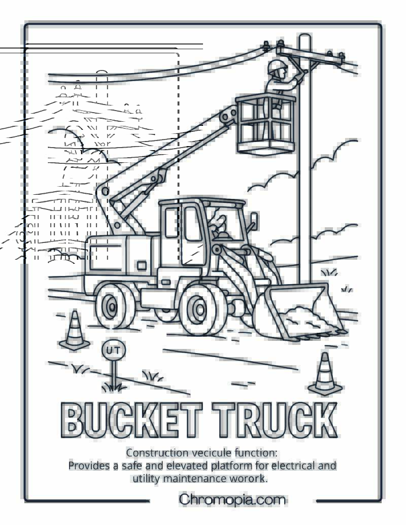 Bucket Truck Construction Vehicle Coloring Page