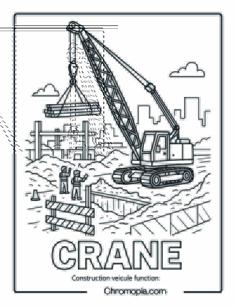 Crane Construction Vehicle Coloring Page