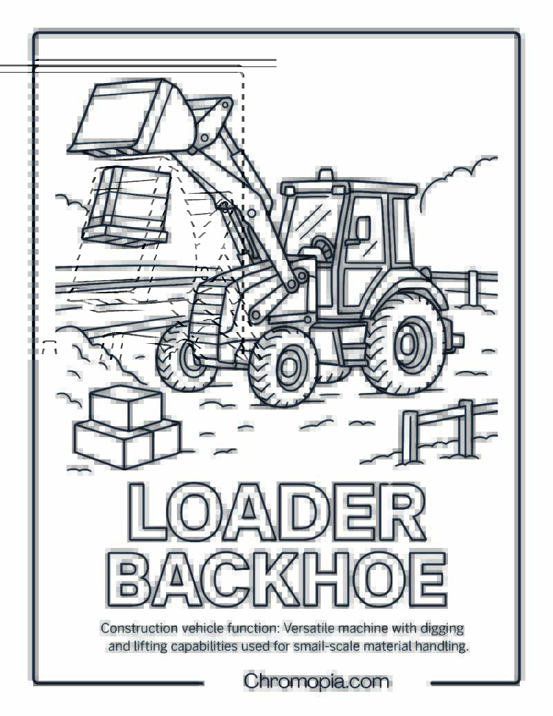 Loader Backhoe Construction Vehicle Coloring Page